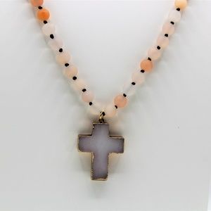Agate cross long necklace